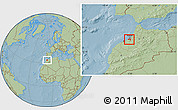 Savanna Style Location Map of Skhirate Temara, hill shading