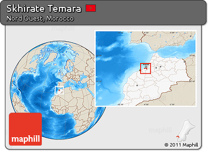 Shaded Relief Location Map of Skhirate Temara, highlighted country