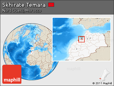 Shaded Relief Location Map of Skhirate Temara, highlighted country