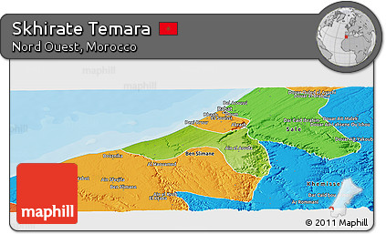 Physical Panoramic Map of Skhirate Temara, political outside
