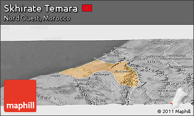 Satellite Panoramic Map of Skhirate Temara, desaturated