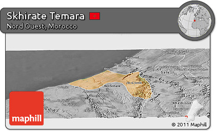 Satellite Panoramic Map of Skhirate Temara, desaturated