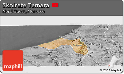 Satellite Panoramic Map of Skhirate Temara, desaturated