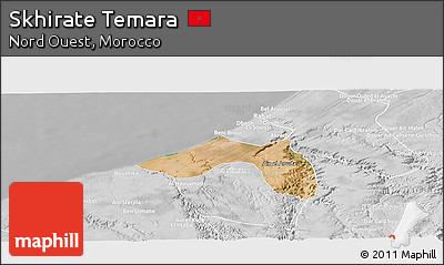 Satellite Panoramic Map of Skhirate Temara, lighten, desaturated