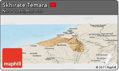 Satellite Panoramic Map of Skhirate Temara, shaded relief outside