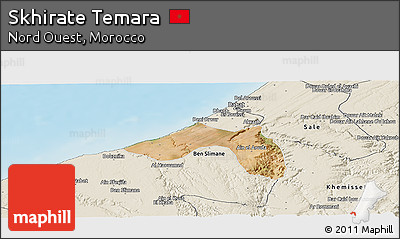 Satellite Panoramic Map of Skhirate Temara, shaded relief outside