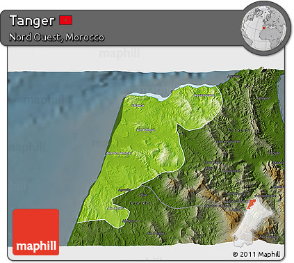 Physical 3D Map of Tanger, darken