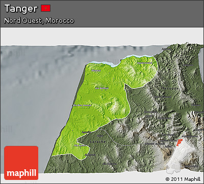 Physical 3D Map of Tanger, darken, semi-desaturated