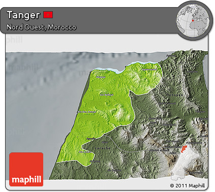 Physical 3D Map of Tanger, darken, semi-desaturated