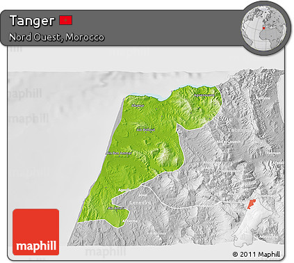 Physical 3D Map of Tanger, lighten, desaturated