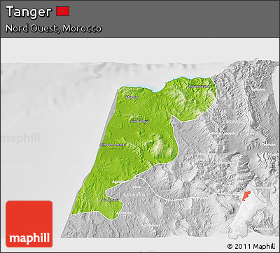Physical 3D Map of Tanger, lighten, desaturated