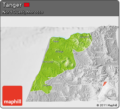 Physical 3D Map of Tanger, lighten, desaturated