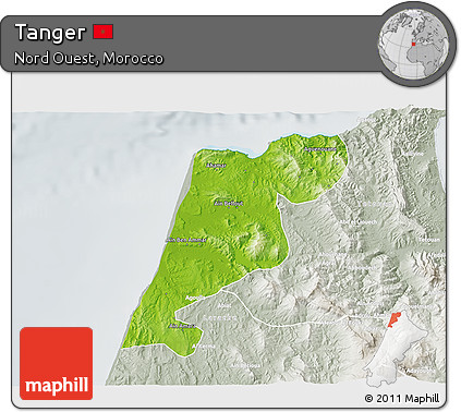 Physical 3D Map of Tanger, lighten, semi-desaturated