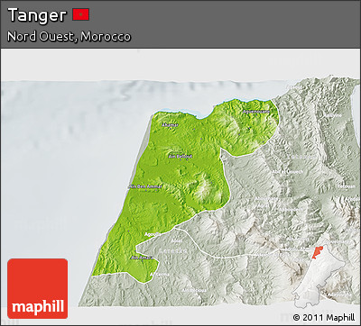 Physical 3D Map of Tanger, lighten, semi-desaturated
