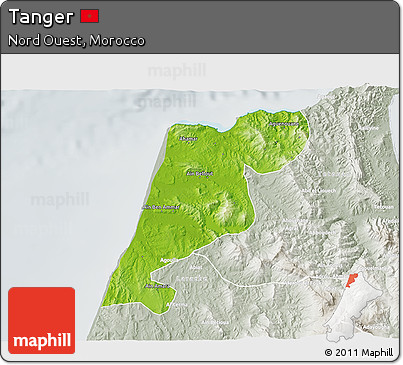 Physical 3D Map of Tanger, lighten, semi-desaturated