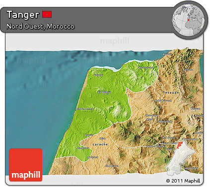 Physical 3D Map of Tanger, satellite outside