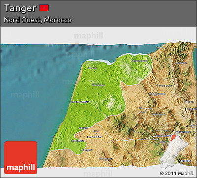 Physical 3D Map of Tanger, satellite outside
