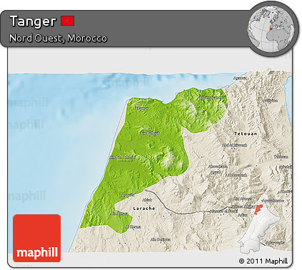 Physical 3D Map of Tanger, shaded relief outside