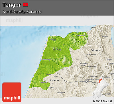 Physical 3D Map of Tanger, shaded relief outside