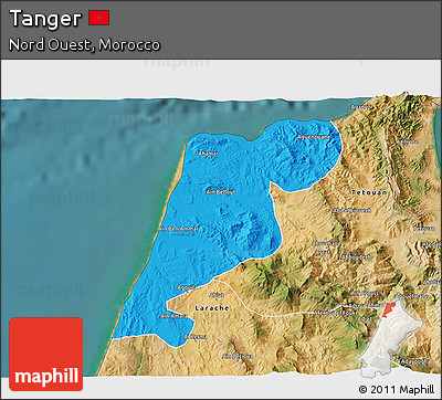 Political 3D Map of Tanger, satellite outside