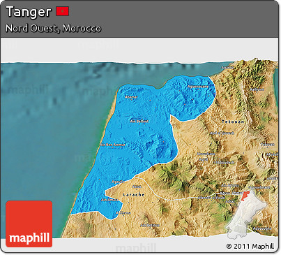 Political 3D Map of Tanger, satellite outside