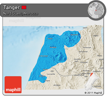 Political 3D Map of Tanger, shaded relief outside