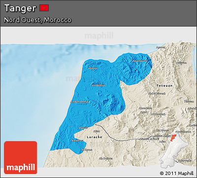Political 3D Map of Tanger, shaded relief outside