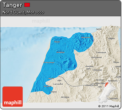 Political 3D Map of Tanger, shaded relief outside