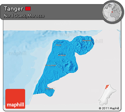Political 3D Map of Tanger, single color outside