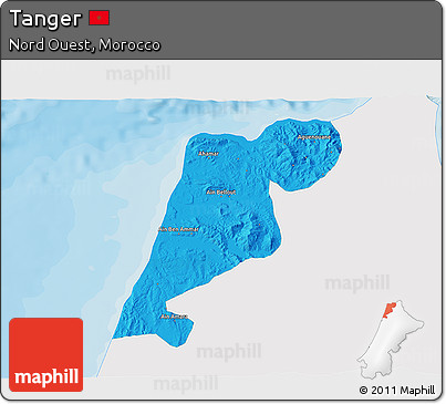 Political 3D Map of Tanger, single color outside