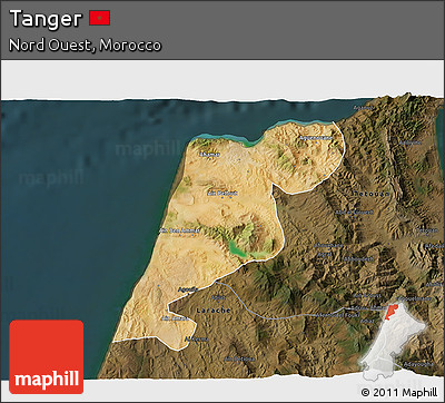 Satellite 3D Map of Tanger, darken