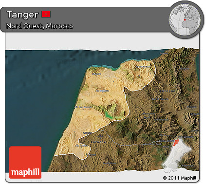 Satellite 3D Map of Tanger, darken