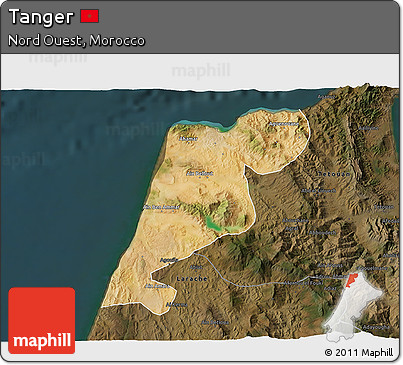 Satellite 3D Map of Tanger, darken