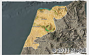 Satellite 3D Map of Tanger, darken, semi-desaturated