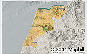 Satellite 3D Map of Tanger, lighten, semi-desaturated