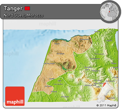 Satellite 3D Map of Tanger, physical outside