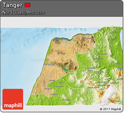 Satellite 3D Map of Tanger, physical outside