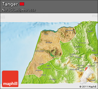 Satellite 3D Map of Tanger, physical outside