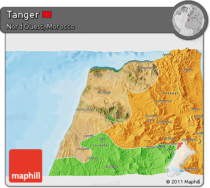 Satellite 3D Map of Tanger, political outside