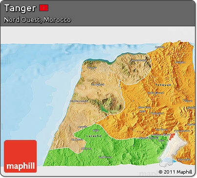 Satellite 3D Map of Tanger, political outside