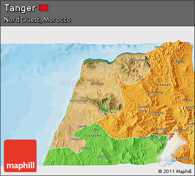 Satellite 3D Map of Tanger, political outside