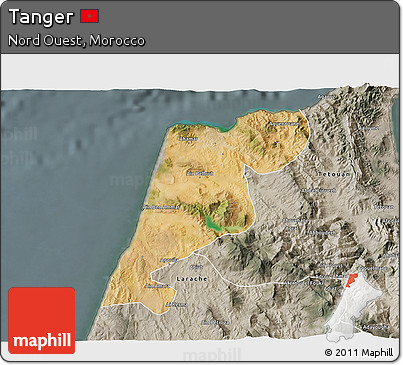 Satellite 3D Map of Tanger, semi-desaturated