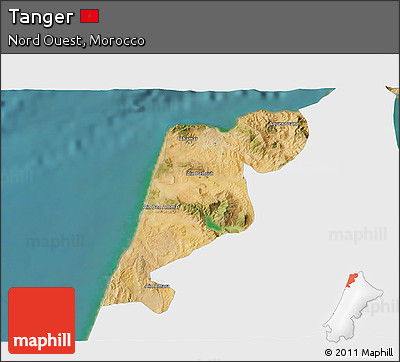 Satellite 3D Map of Tanger, single color outside