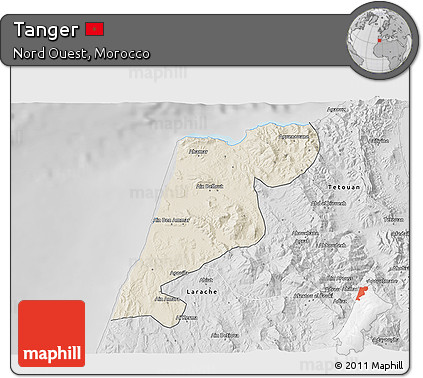 Shaded Relief 3D Map of Tanger, desaturated