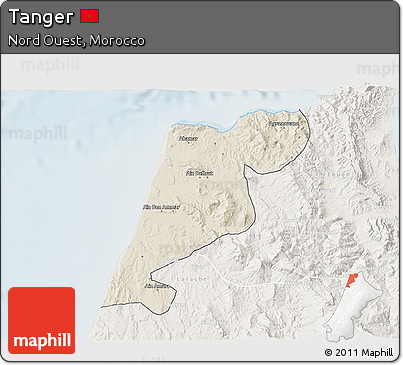 Shaded Relief 3D Map of Tanger, lighten