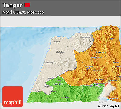 Shaded Relief 3D Map of Tanger, political outside