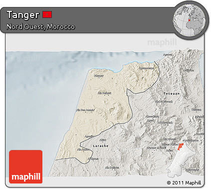 Shaded Relief 3D Map of Tanger, semi-desaturated