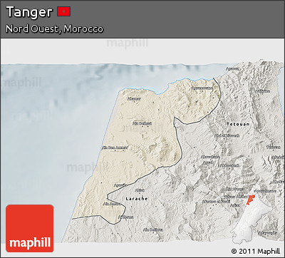 Shaded Relief 3D Map of Tanger, semi-desaturated