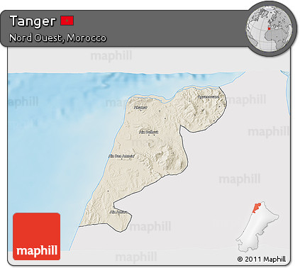 Shaded Relief 3D Map of Tanger, single color outside