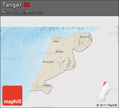 Shaded Relief 3D Map of Tanger, single color outside